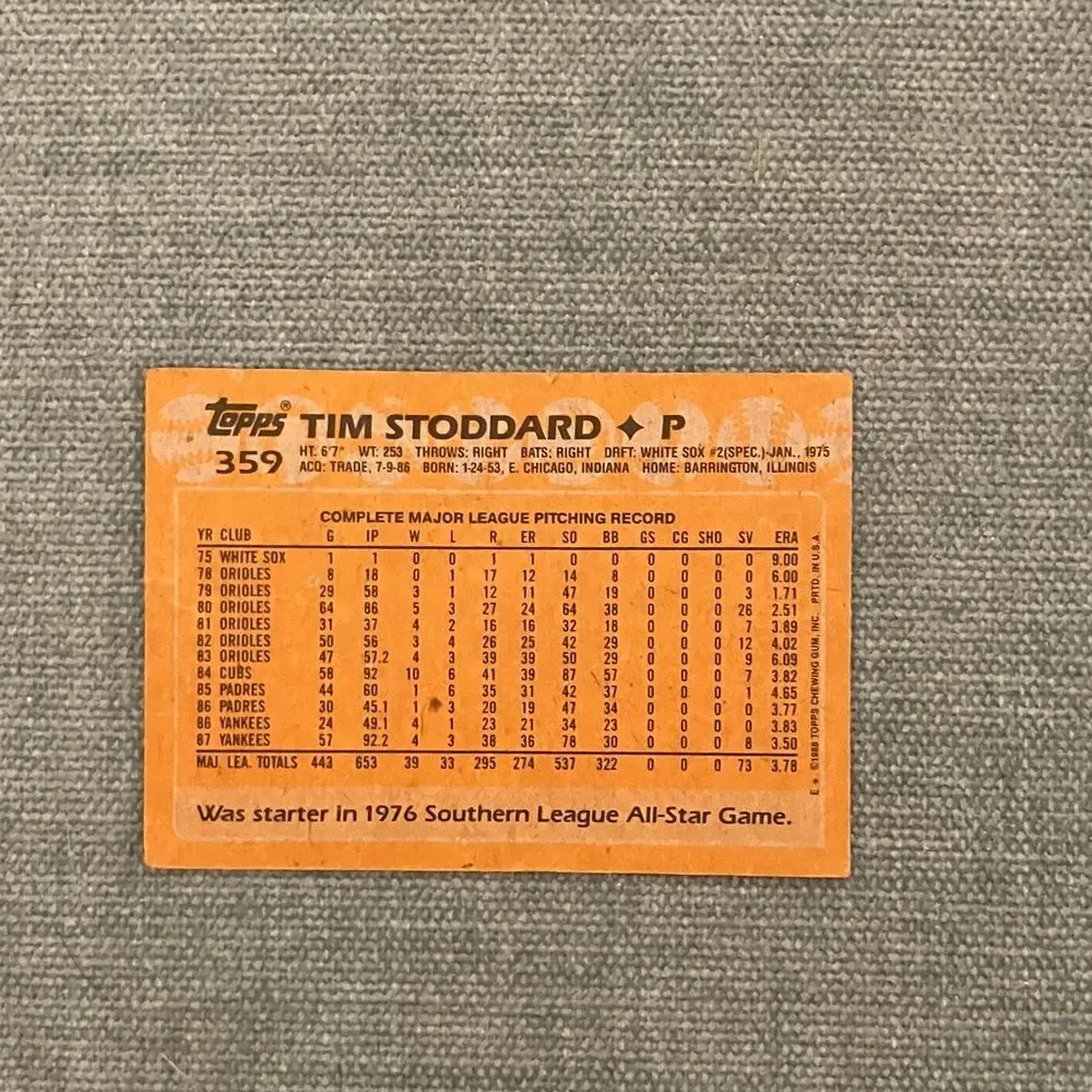1988 Topps New York Yankees Baseball Card Trading Card